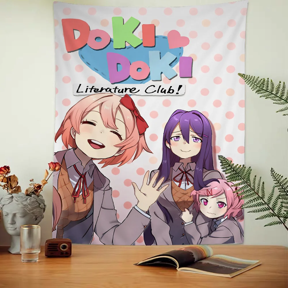 Doki Doki Literature Club Bedruckter großer Wandteppich zum Aufhängen, Tarot, Hippie-Wandteppiche, Wohnheim, Heimdekoration