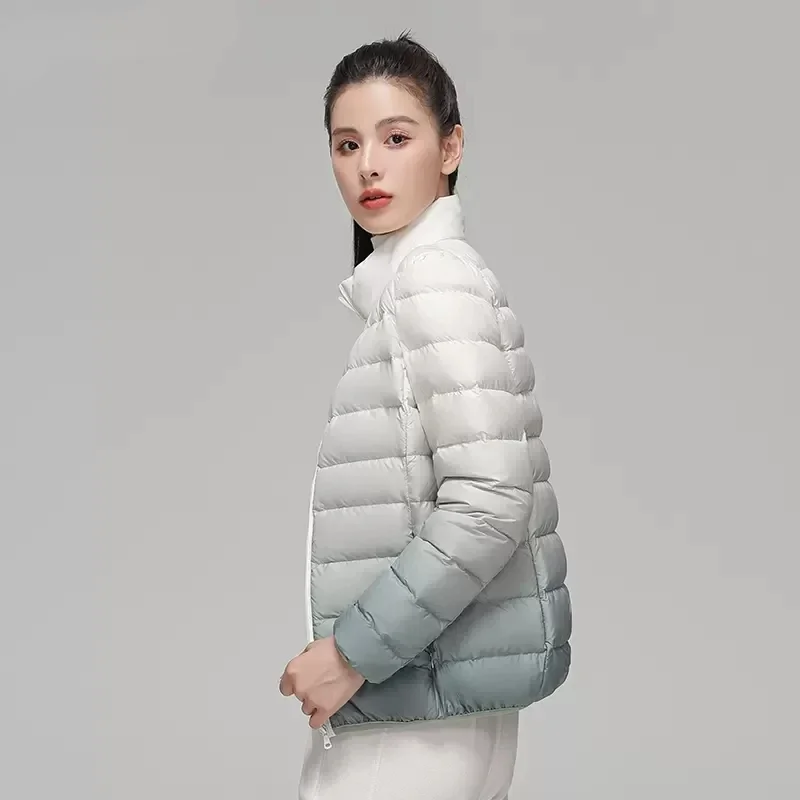 2022 New  Autumn/Winter Female Fashion Gradient Slin Fit Short Stand Collar Keep Warm Coats Women Ultra Lightweight Down Jackets