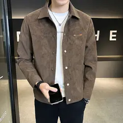 Trendy Suede Jacket Men's Jacket Handsome High-end Lapel Short Top