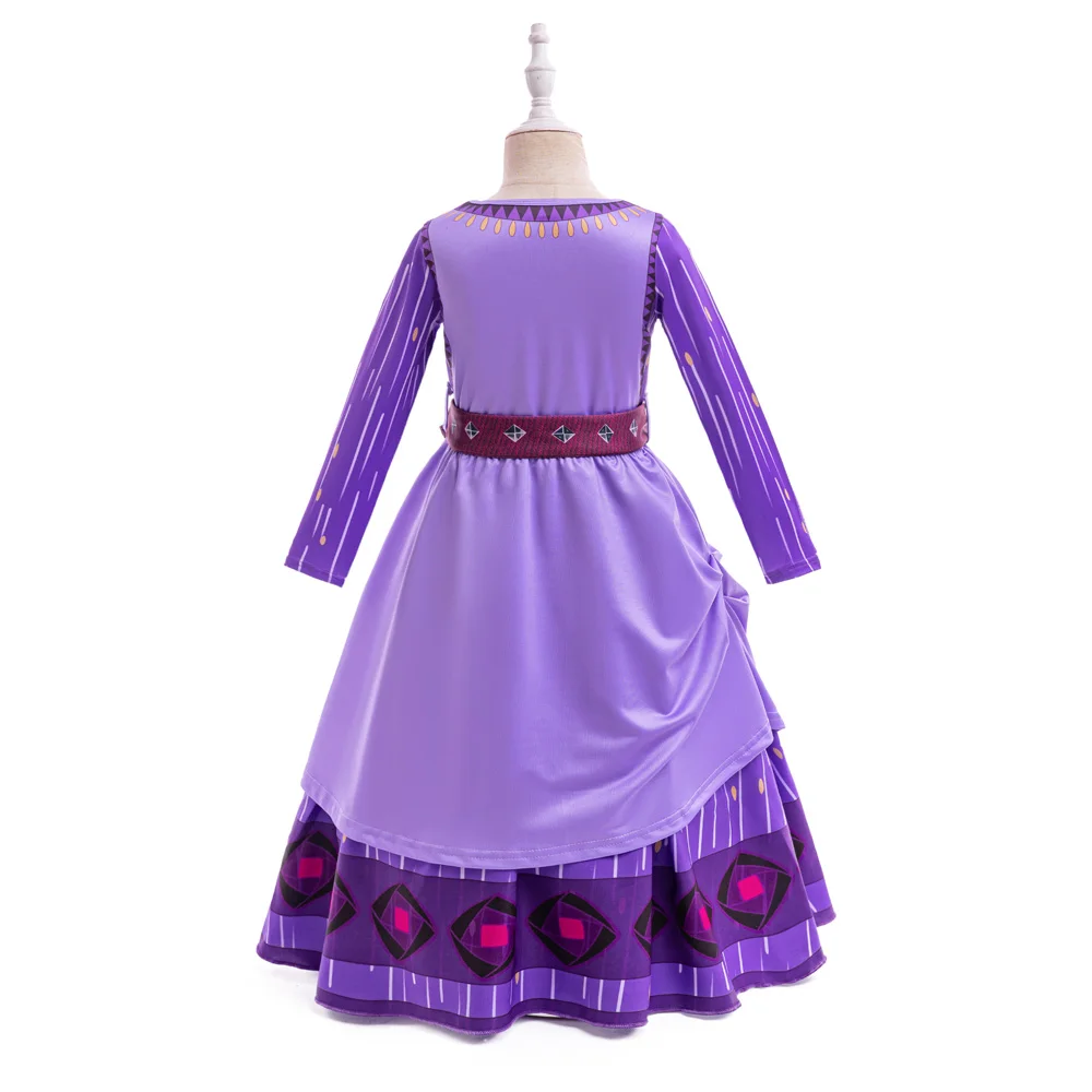 New Movie Wish Asha Costume For Girls Halloween Fancy Carnival Party Dresses Long Sleeve Cartoon Kids Cosplay Princess Dress