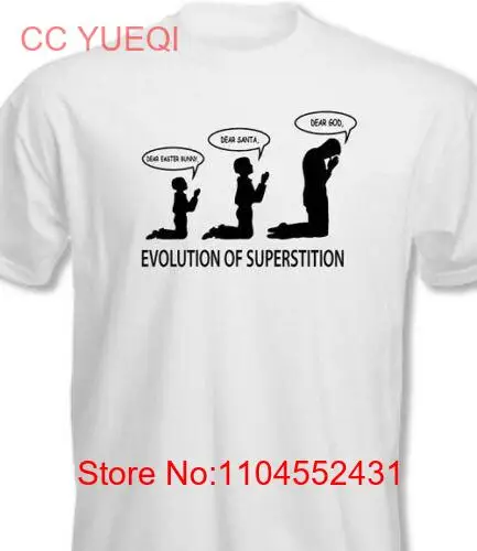 

Evolution of Superstition T shirt Atheist God Religion Science long or short sleeves