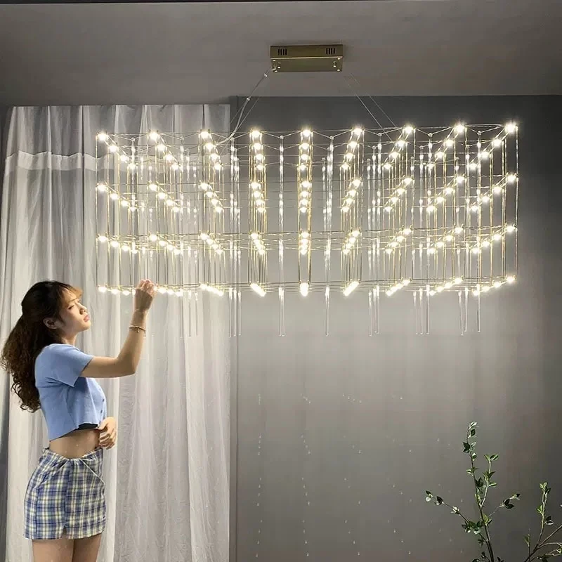 

Rectangular Rubik's Cube LED Chandelier On The Third Floor Of The Hotel Lobby Decoration Project Fixed Geometric Stereo Lighting