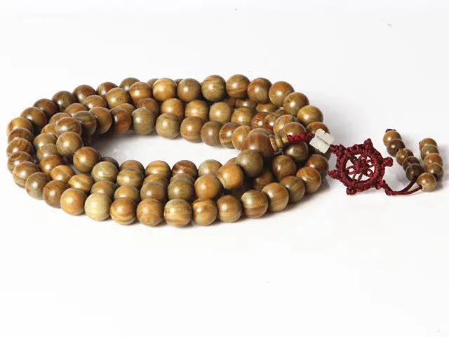 BRO624 Natural Green Sandalwood Beads Necklace 15mm for Man Buddhist 108 Beads Meditation Prayer Malas Rosary Fragrant Verawood