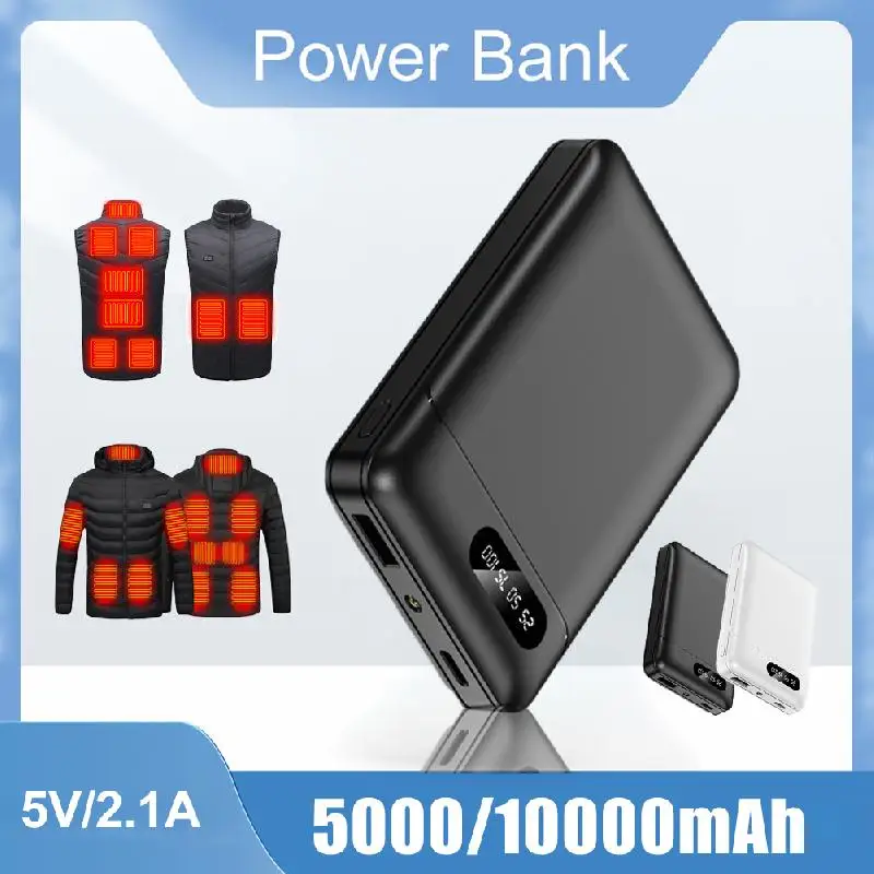 5000mAh/10000mAh Power Bank 5V/2.1A USB Output Mini External Battery Pack With LED Lighting For Heating Vests Jackets Socks