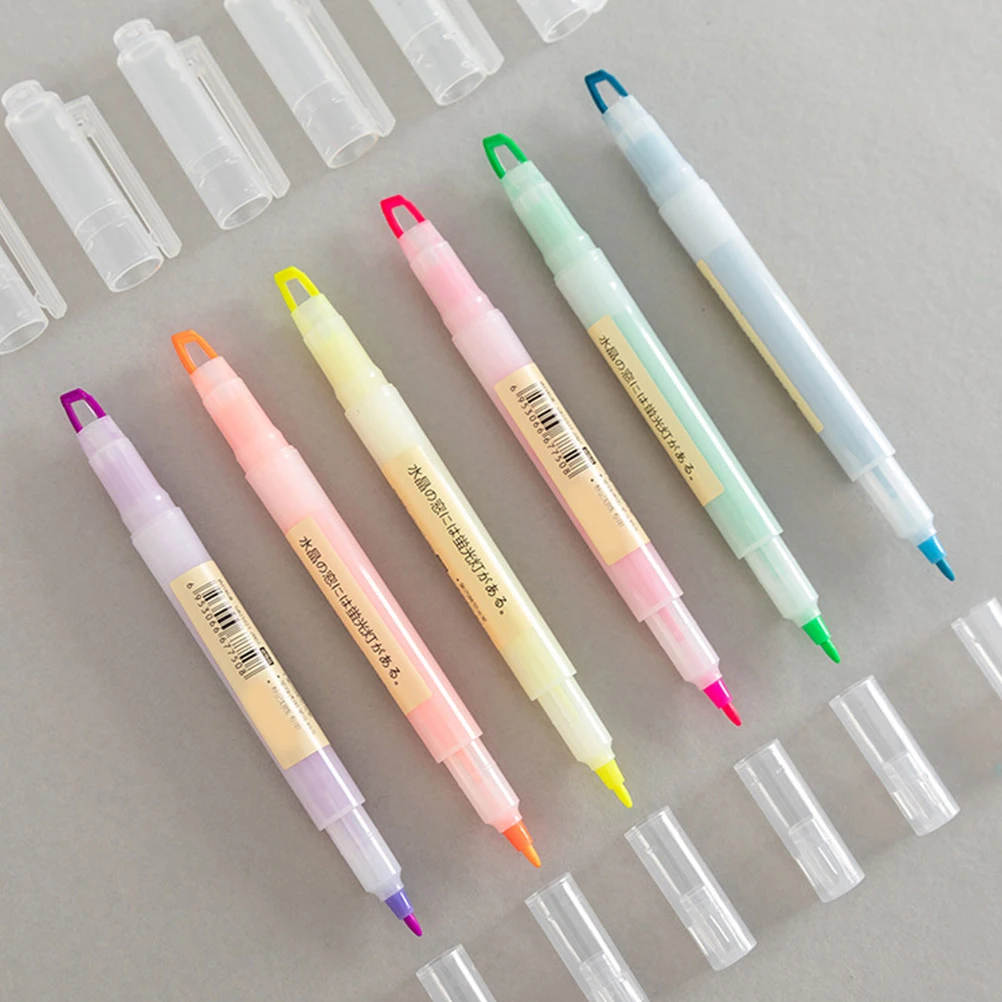 

6pcs Fluorescent Marker Pen Set Double Ended Highlighter Pens Vibrant Colors Waterproof For School Office Stationery Supplies