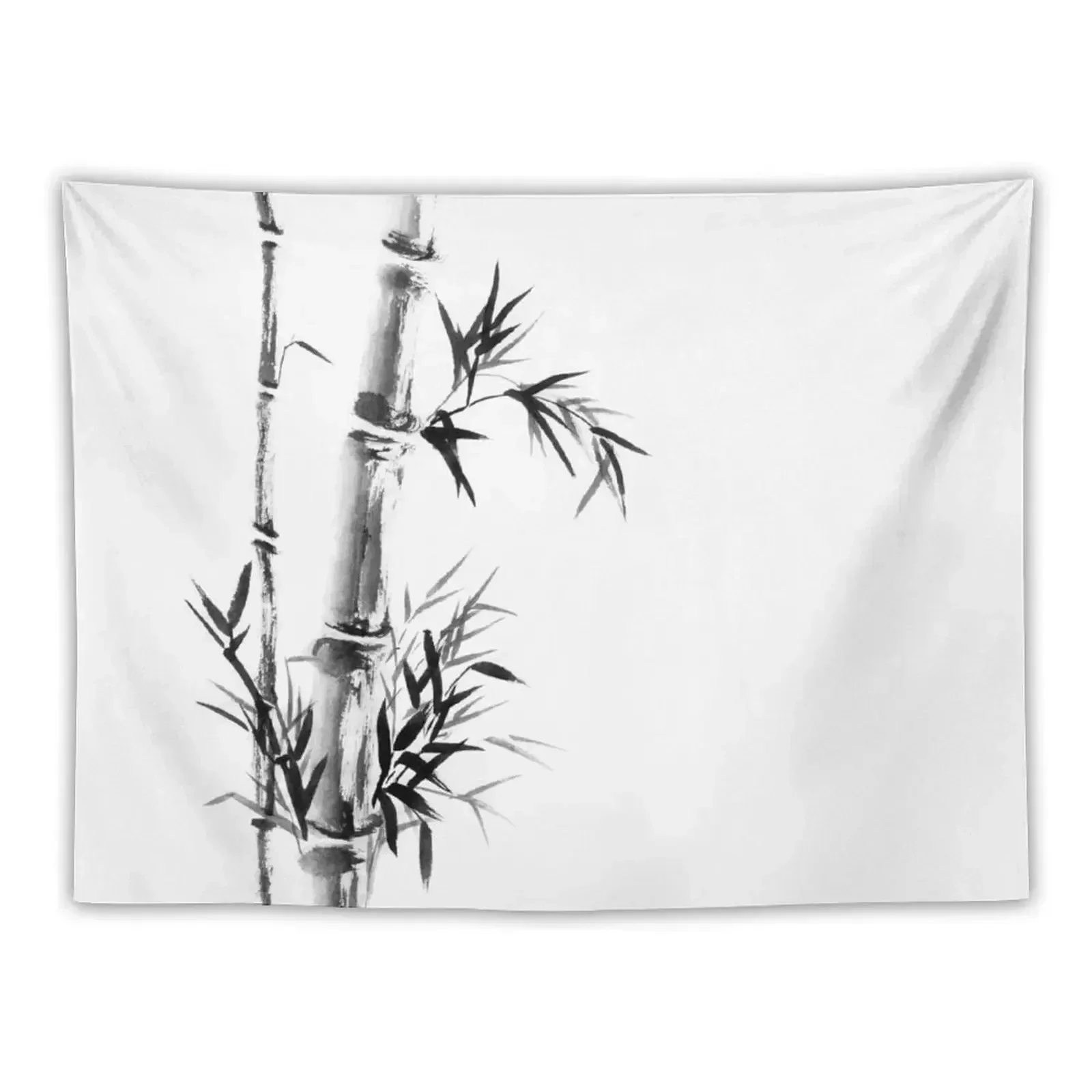 Bamboo stalk with leaves Sumi-e rice paper Zen painting artwork art print Tapestry On The Wall Tapestry