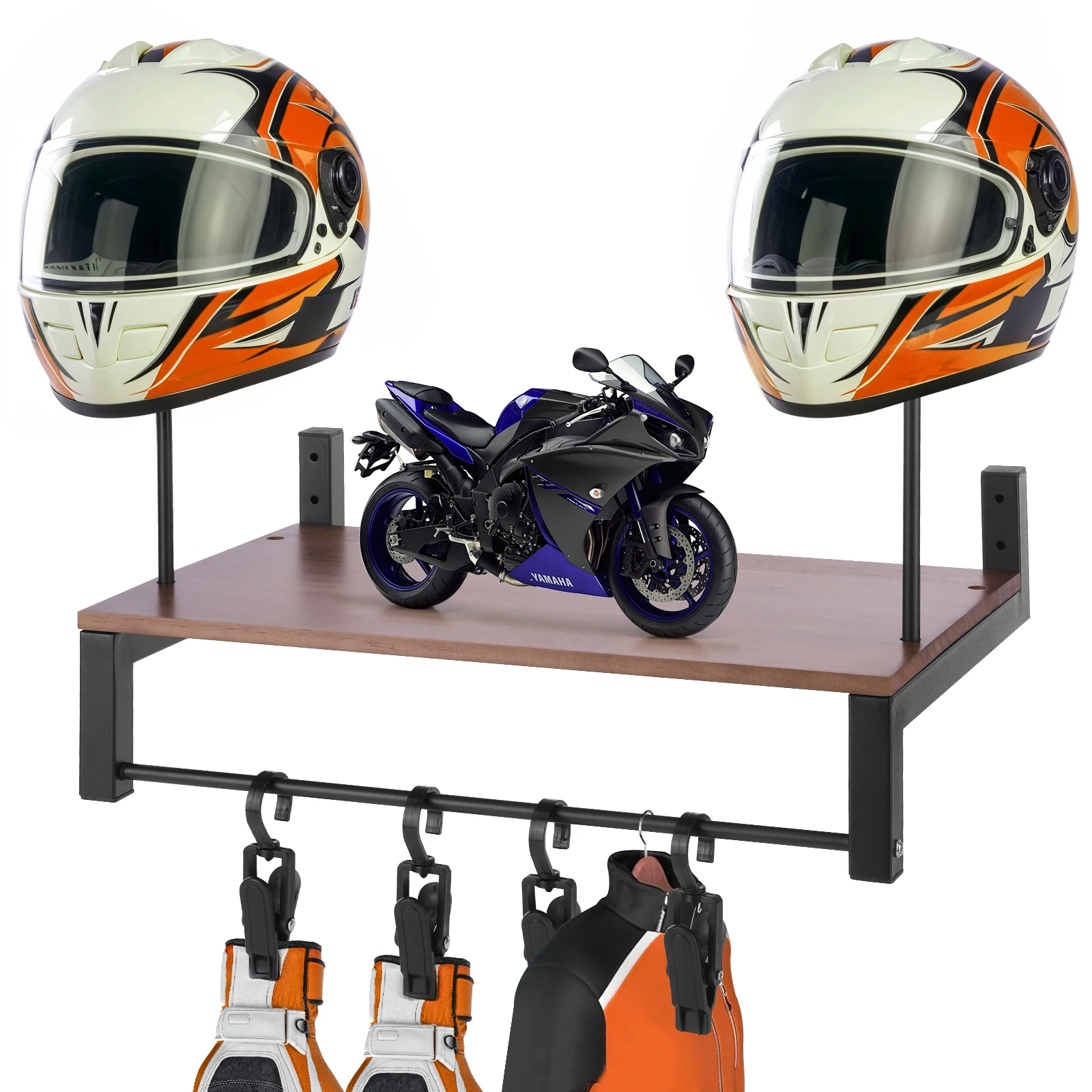 

Wooden Motorcycle Helmet Holder with 5 Hooks Helmet Hanger Wear Resist Gear Storage Rack for Motorcycle Accesories Storage
