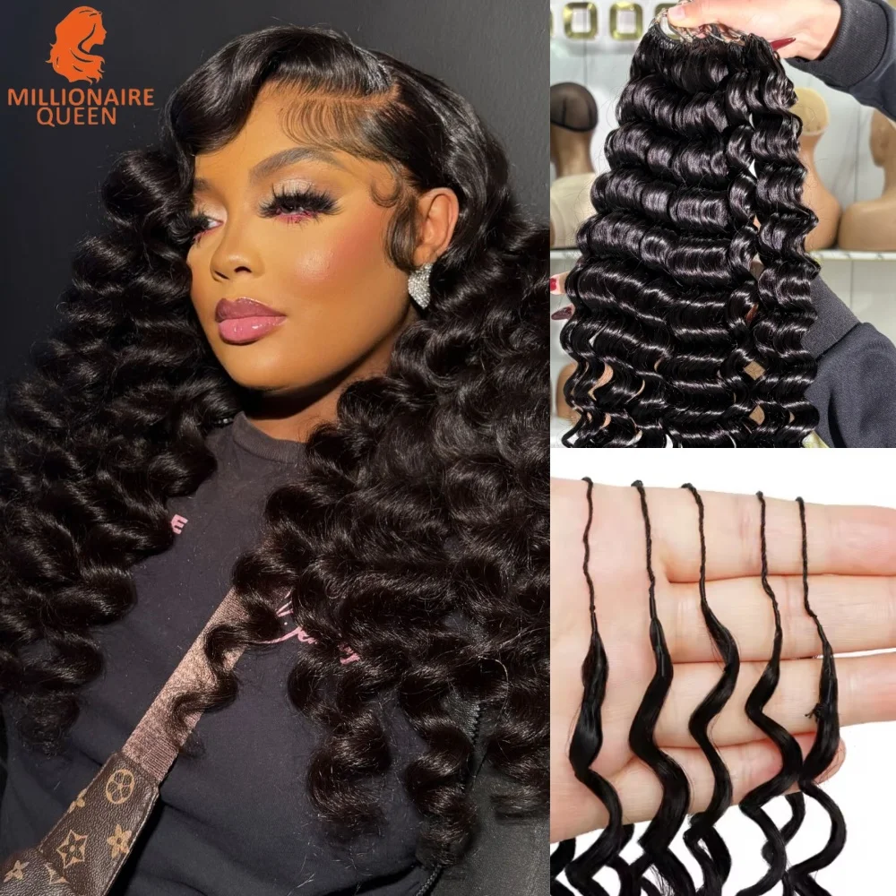 

Millionaire Queen 15A Deep Wave Crochet Feather Human Hair Extensions 100% Human Hair Knotless Pre-Separated Crochet Hair