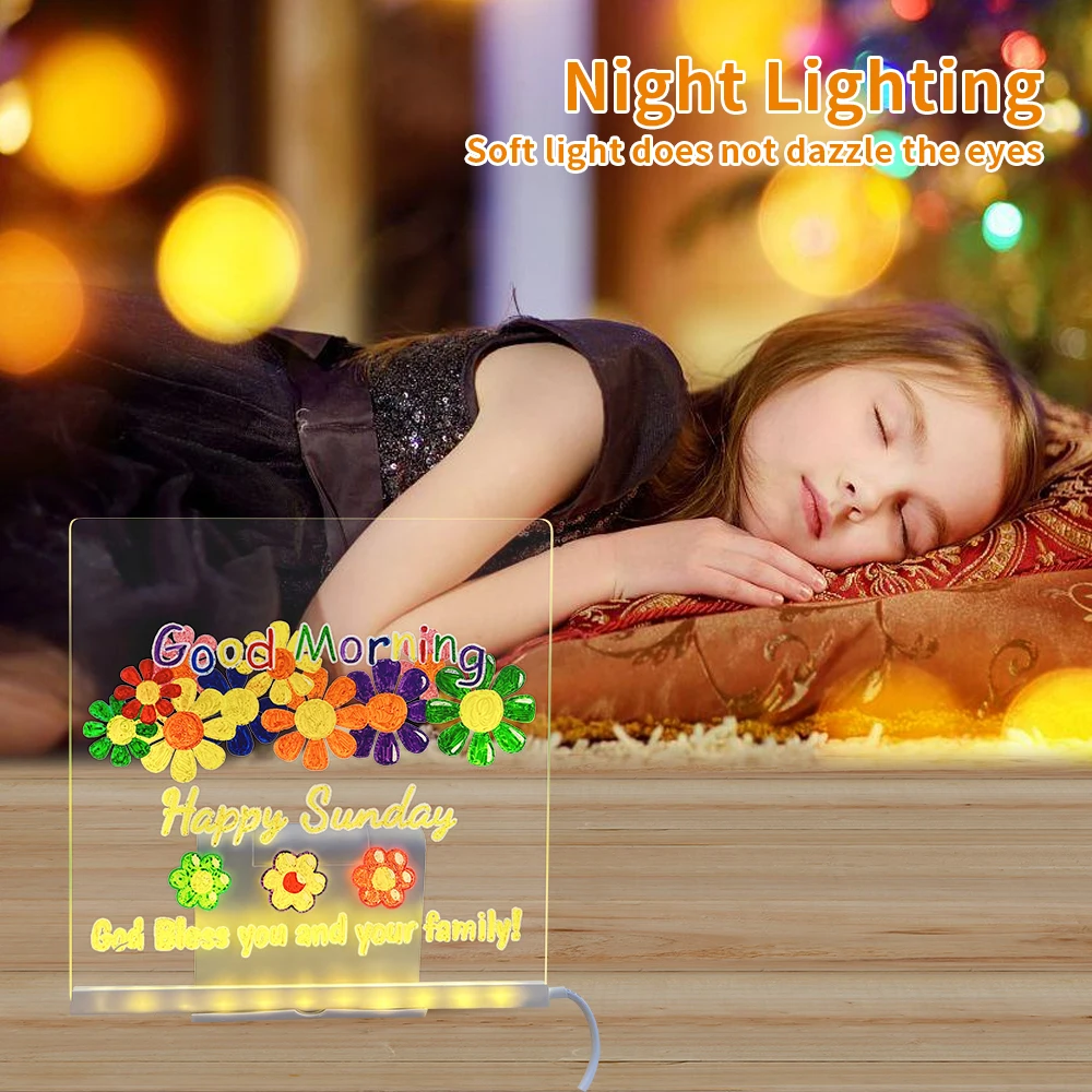 

USB LED Night Light Acrylic Message Note Board Lamp With Bracket Erasable Children Drawing Board Kids Gifts Bedroom Night Lamp