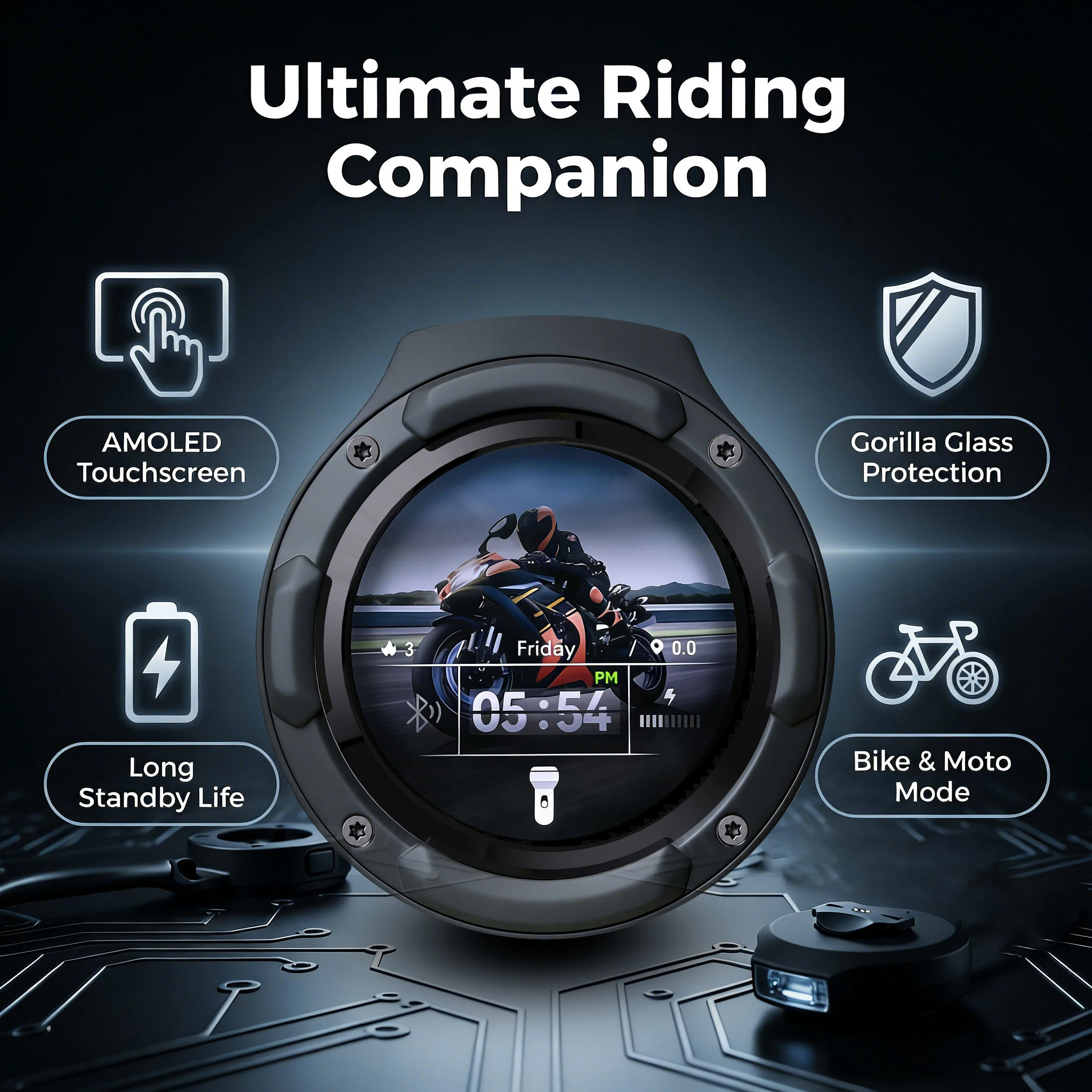 LBW Round Cycling Computer Wireless Navigation Ride Tracking Illumination Wireless Magnetic Charging Multilingual For Bike/Moto