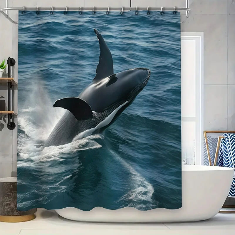 

Занавеска для душа с принтом синего кита, водонепроницаемая тканевая отделка для ванной комнаты, плитка, фоны, домашний декор, аксессуары для ванной