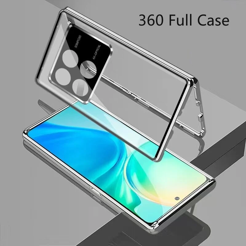 360 Full Case For Xiaomi POCO X6 Pro 5G Case Double Sided Magnetic Adsorption Metal Tempering Glass Protection Cover Bumper