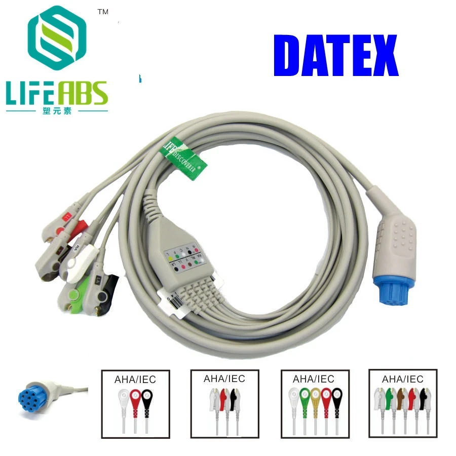 

One-Piece Ecg Cable Ekg Cable Iec 3leads 5leads Snap Clip Ecg Cable and Leadwires for Datex Mornitor Machine