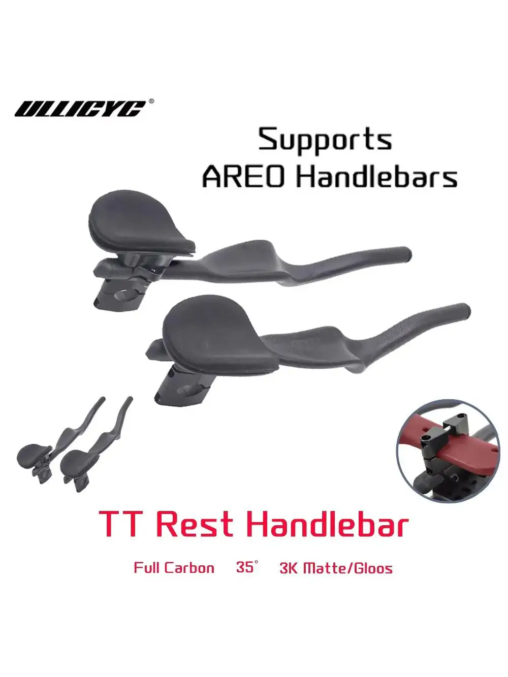 ULLICYC Racefiets Triathlon Tijdrit, 3 K Full Carbon Mat/Glanzend Fietssteun TT Stuur 35 °   Voor Aero verlengstuur - afbeelding 2