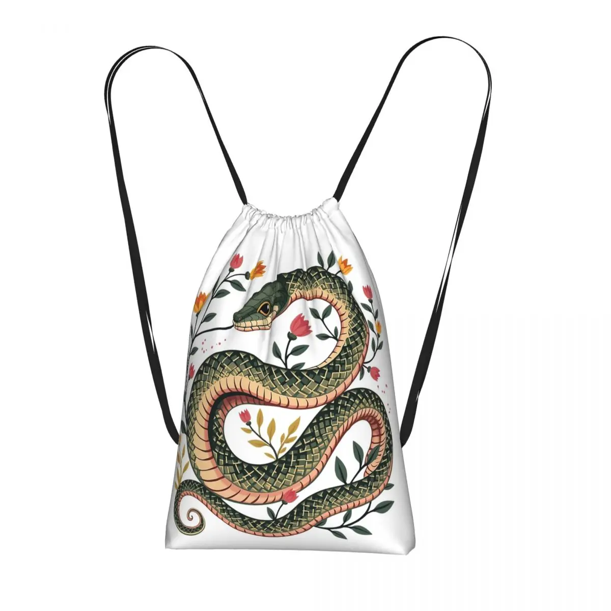 Botanical Serpent Nature Inspired Drawstring Backpack hiking cycling Bag Lightweight Storage Drawstring Bag for Men Women