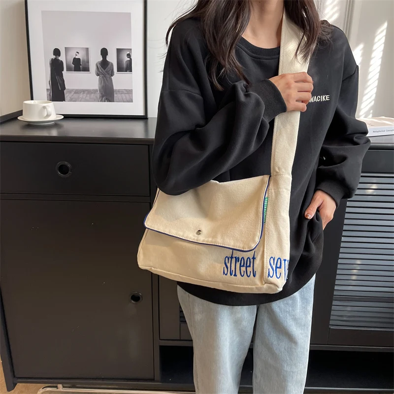 Simple Canvas Women's Bag 2023 Eco Bag Korean Shopper Designer Handbags Shoulder Cross Bag Messenger Bag Y2K University Side Bag