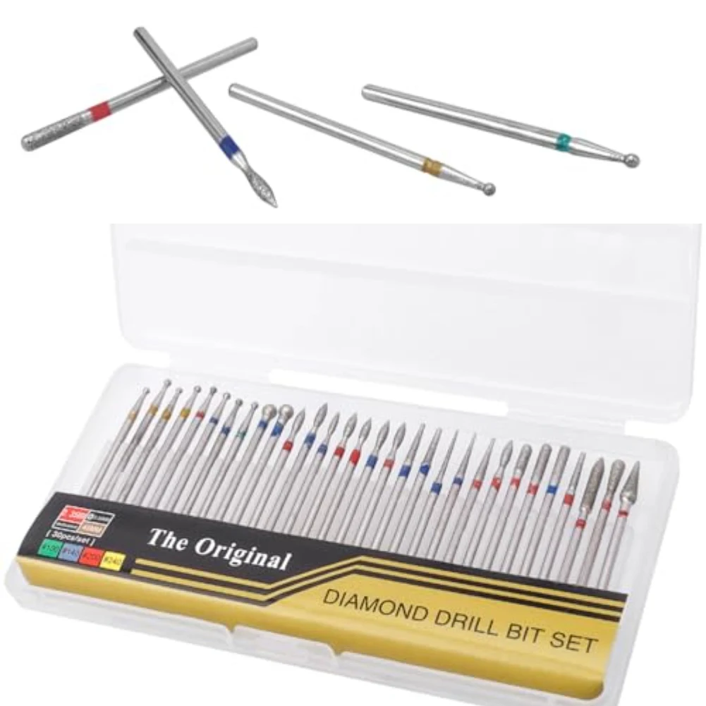 30PCS Mata Bor Kuku Pembersih Kutikula Bentuk Api Mata Bor Kuku Berlian Pembersih Kutikula Mata Bor Rotary untuk Poles Kuku Alat Perlengkapan