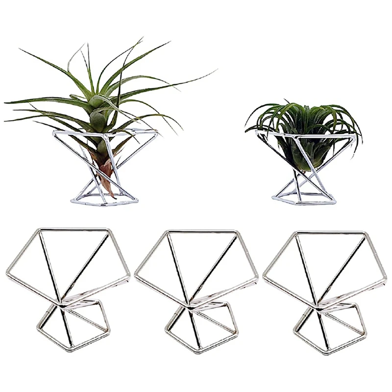Pack 5 Air Plant Holder Air Plants Holders Tillandsias Display Air Purifying Plant Container Air Fern Stand, SilverA09G view 2