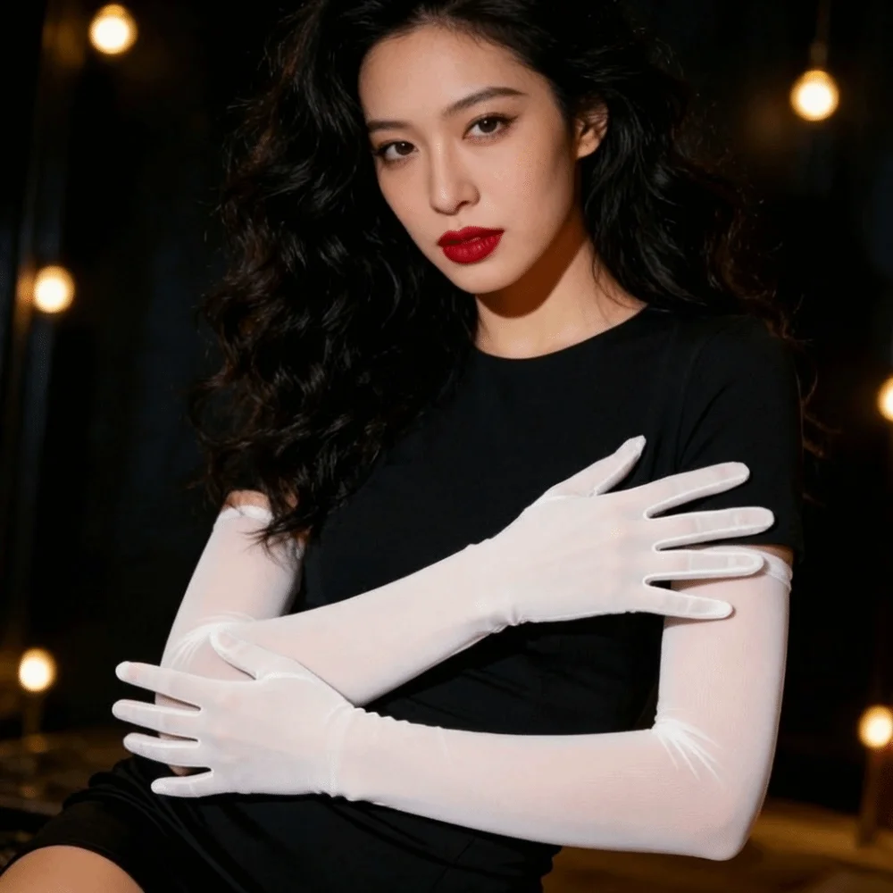 Ultra-thin Transparent Gloves Transparent Sheer Tulle Sunscreen Mittens Sun Protection Gauze Mesh Full Finger Gloves Outdoor