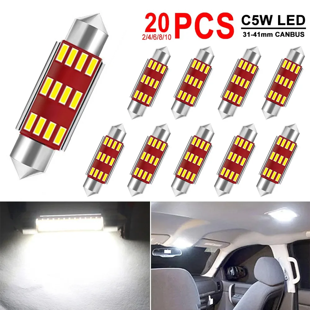 2/4/10/20 PCS C10W C5W LED Bulbs CANBUS Festoon 31/36/39/41MM 12V 6500K White 200LM Car Interior Dome Trunk License Plate Lights