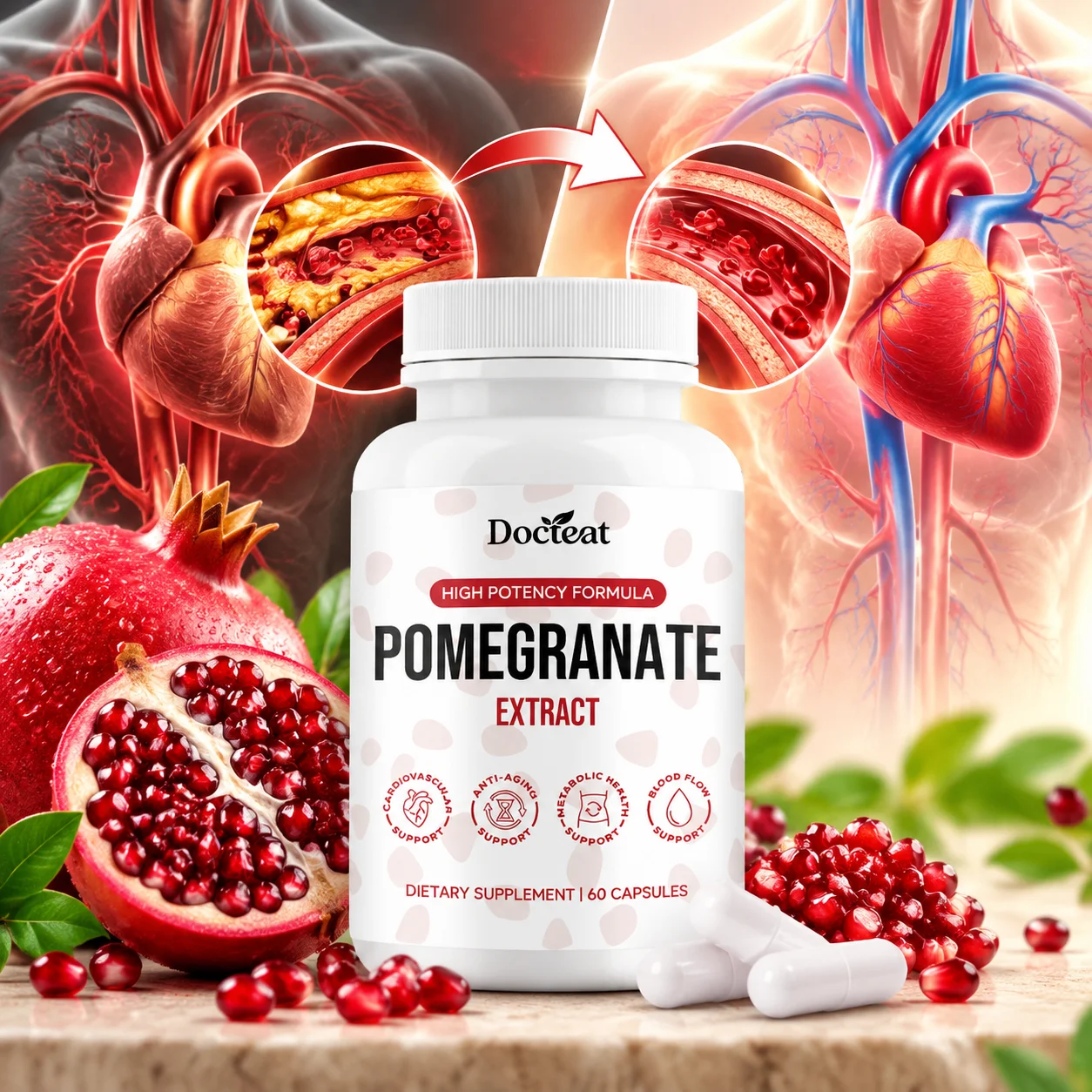 Pomegranate Extract Capsules,Cardiovascular Wellness & Boost Antioxidant Defense,with 700mg Ellagitannin,Polyphenol,60 Capsules