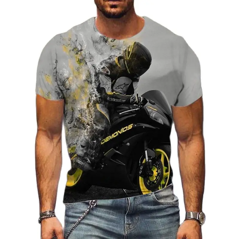 2022 Summer Fashion Hot Cool Motorcycle Racer Men's T Shirt 3D Print Top O Neck Short Sleeve Shirt Plus Size Streetwear XXS-6XL