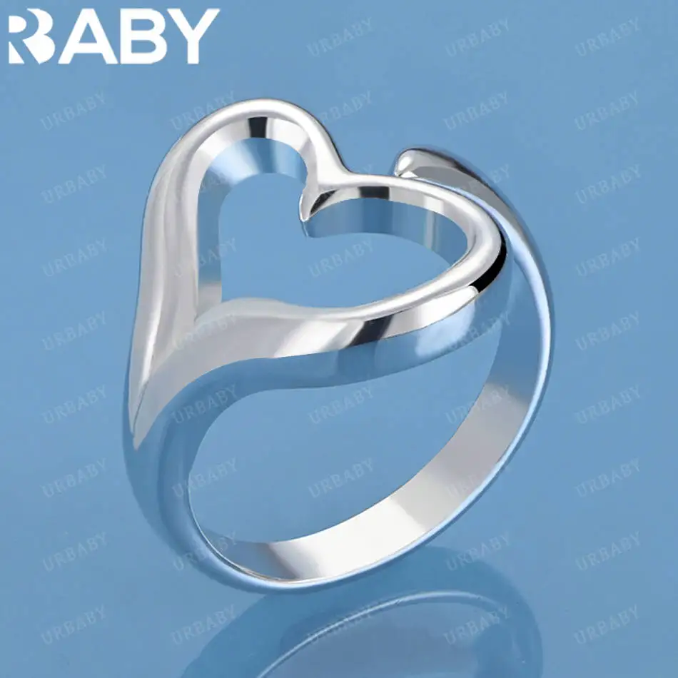 

URBABY 925 Sterling Silver Heart Open Ring For Women Fashion Jewelry Charm Grace Noble Wedding Accessories