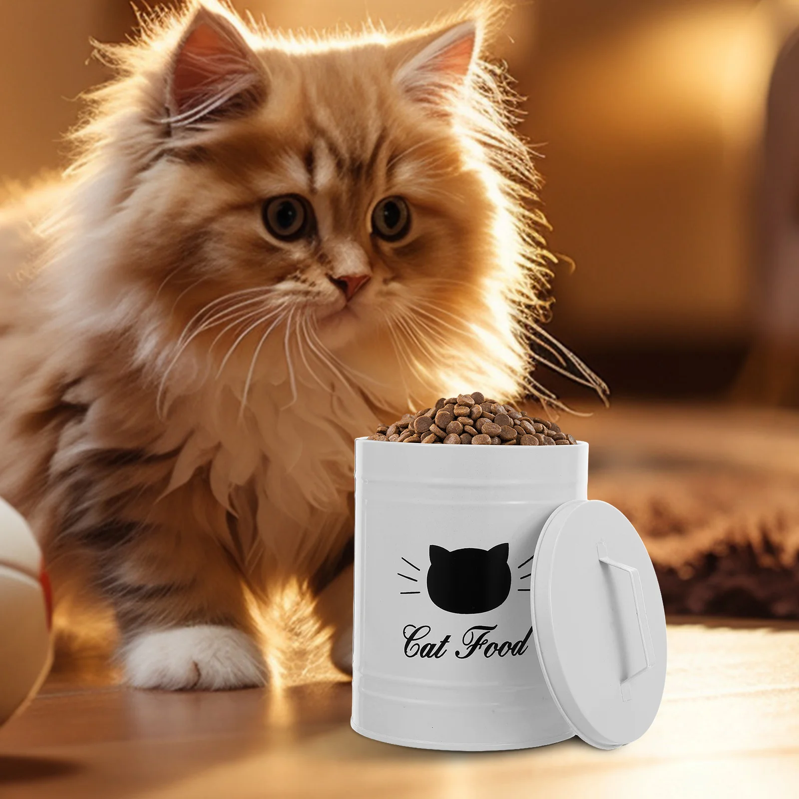 

Airtight Pet Container Sealed Iron Bin for Cat Treats Dry Jar Household Use Large Capacity Cat Food Container Dog Treat