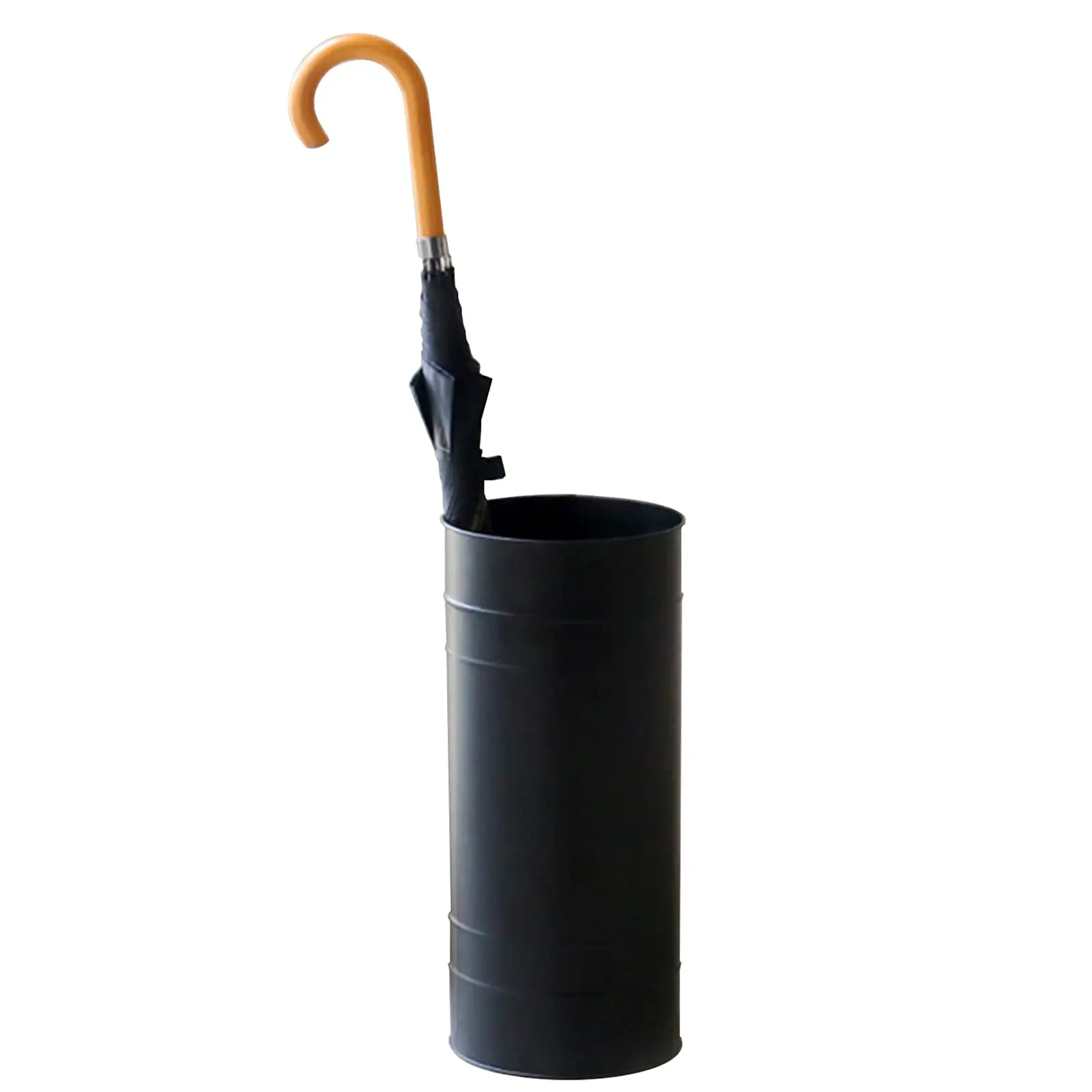 Black Round Iron Umbrella Stand Holder, Space-Saving Floor-Standing Umbrella Storage Basket, Waterproof Storage Bucket
