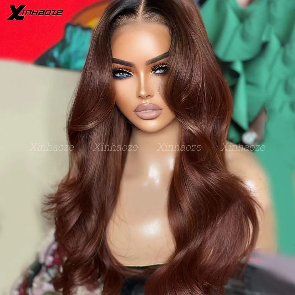 Brazilian Ombre Rust Brown Natural Wave 13x6/360 Lace Front Human Hair Wigs Dark Brown 13x4 Silk Base Lace Frontal Wig