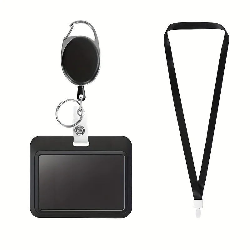 Slider-Ausweisclip – Hartschale, vertikale Kunststoff-Kartenhülle, Schutzhülle mit einziehbarer Ausweisrolle und schwarzem Umhängeband – Detail 11