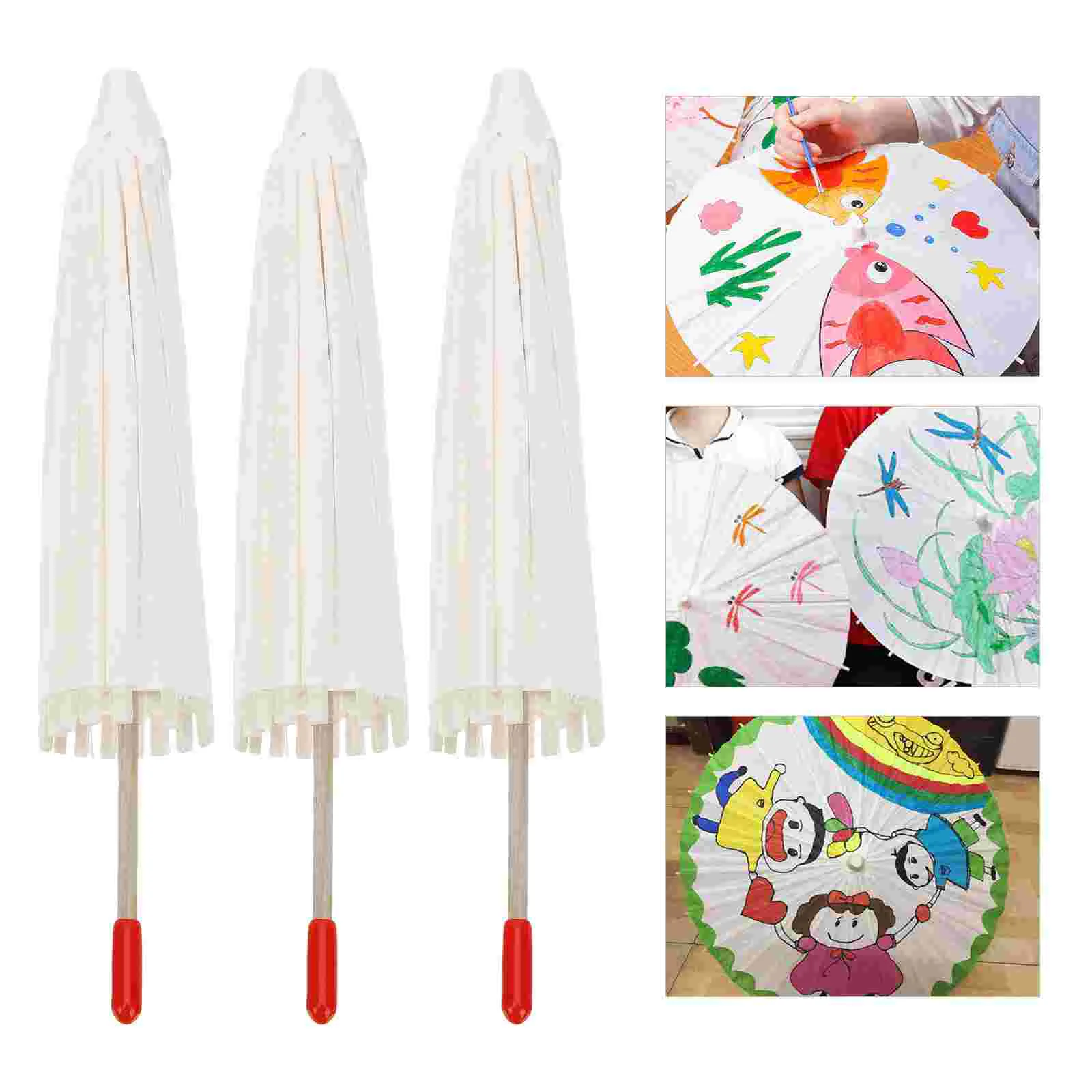 5 Pcs Blank Oil Painting Umbrella White Paper Parasol for DIY Supplies Graffiti Hand Wedding Photo Props Mini