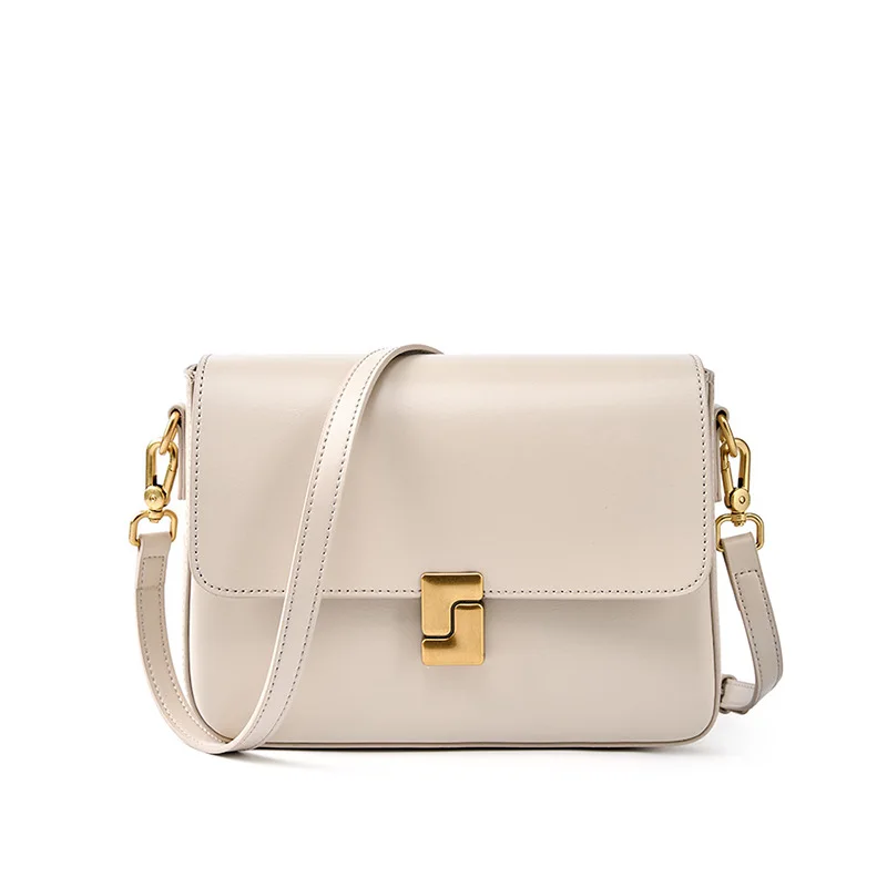 Vintage Tofu Bag Women Split Leather Messenger Shoulder Bag Metal Lock Small Square Bags 2621