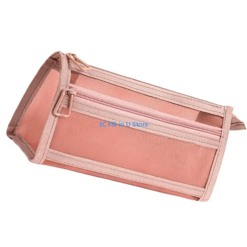 G8TA Double Camadas Mesh Lápis Bolsa caneta capa capacidade Caso capa Lápis Clear Lápis Os para