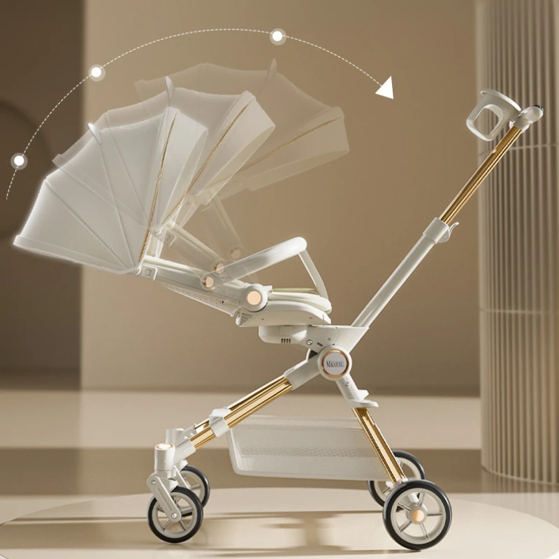 One-touch Foldable Lightweight Baby Stroller High-view Baby Dining Stroller Sitting and Lying Two-way Baby Carriage