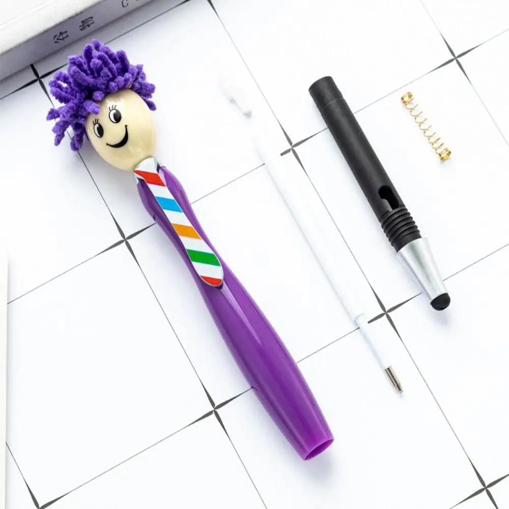 Plush Hair Mop Head Painting Ballpoint Pens Facial Expression Cartoon Doll Shaped Ballpoint Pens Smiling Face Colorful