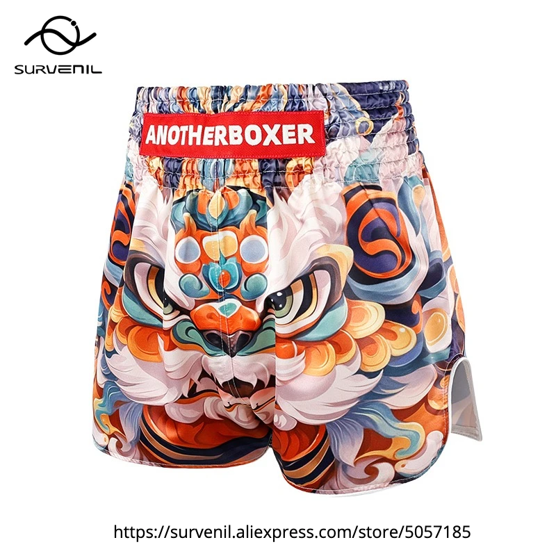 

Muay Thai Fight Shorts Lion Print Thai Boxing Shorts Quick-Dry Breathable Gym Workouts BJJ MMA Combat Kickboxing Training Pants