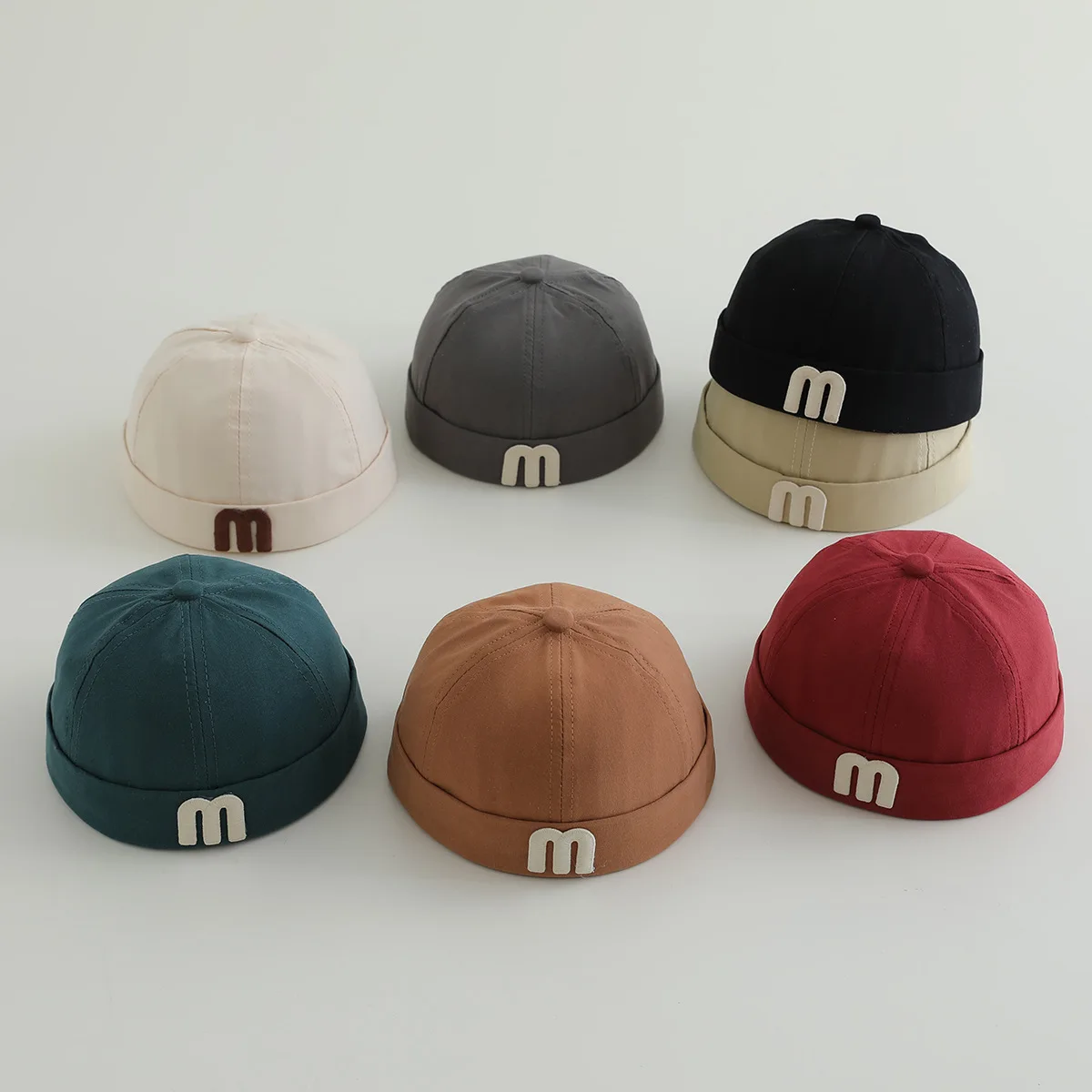 

Baby Docker Cap Solid Color Letter Brimless Hat for Toddler Adjustable Beanies Spring Summer Thin Cotton Kids Melon Caps