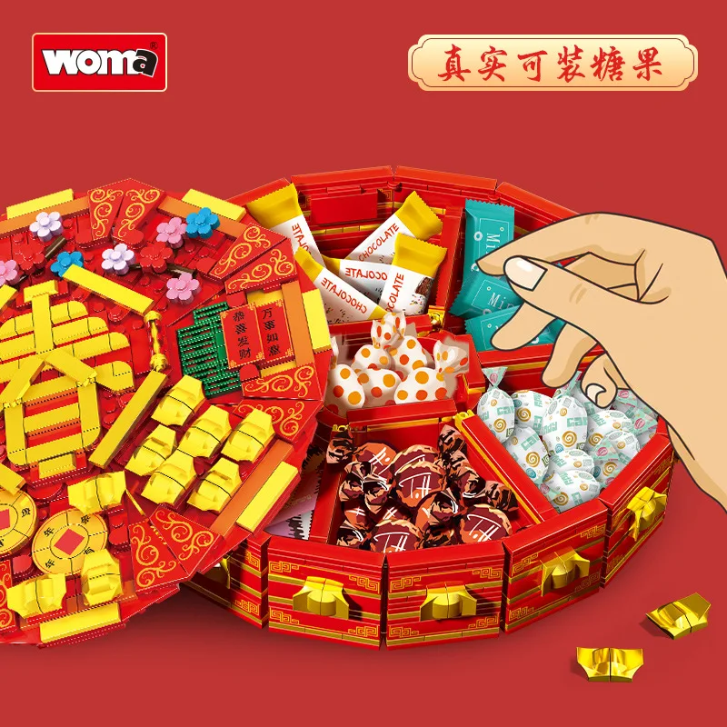 

Wo Ma C9122 New Year Chinese Style Small Particles Children's Educational Building Blocks Home Decoration Assembly Toy Candy Box