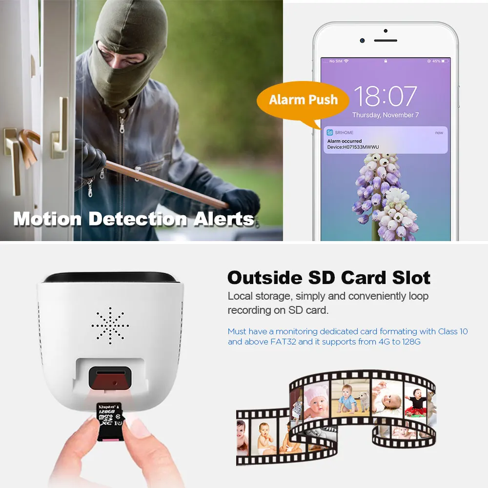 Srihome SH029 3MP inteligentny dom kamera WIFI HD Mini kamera IP kamera wifi kamera monitoringu CCTV niania elektroniczna baby monitor