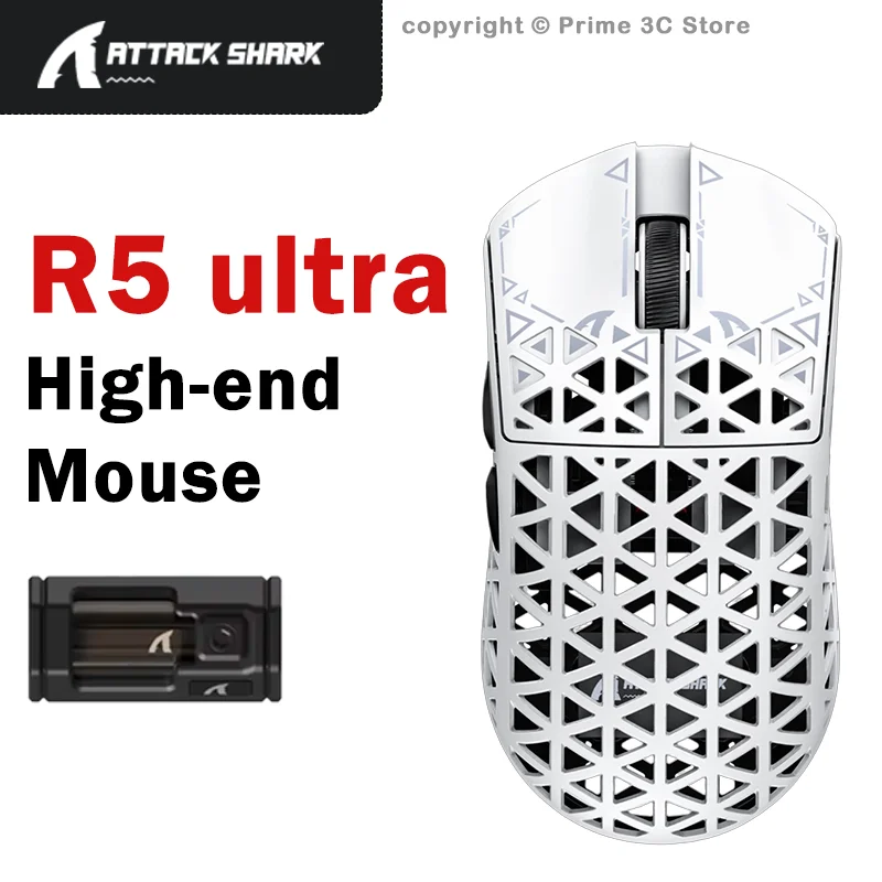 

ATTACK SHARK R5 ULTRA Высококачественная беспроводная игровая мышь 8K Polling PAW3950MAX 42000 точек на дюйм, 39 г, трехрежимная киберспортивная мышь из углеродного волокна