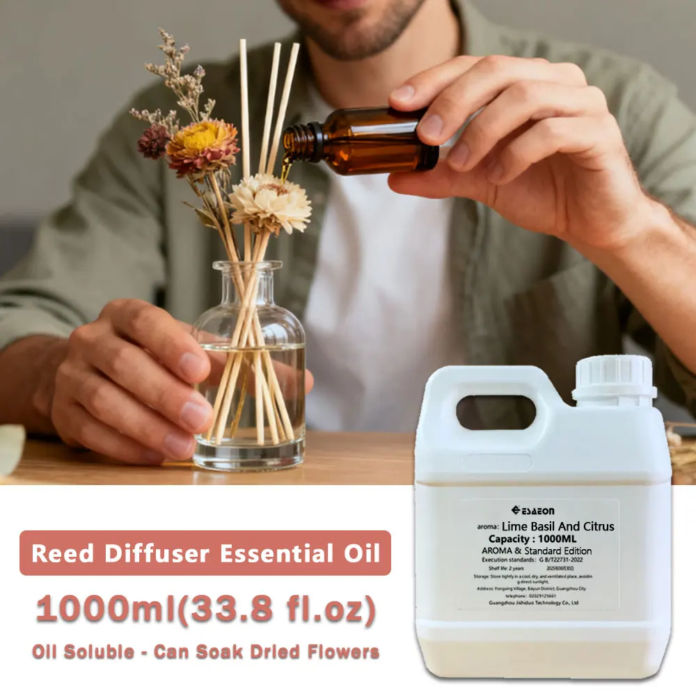 ESAEON 1000ml (33.8 fl.oz) Lime Basil Citrus Essential Oils - For Reed Diffuser & Fireless Aromatherapy, Aroma Reed Diffuser Oil