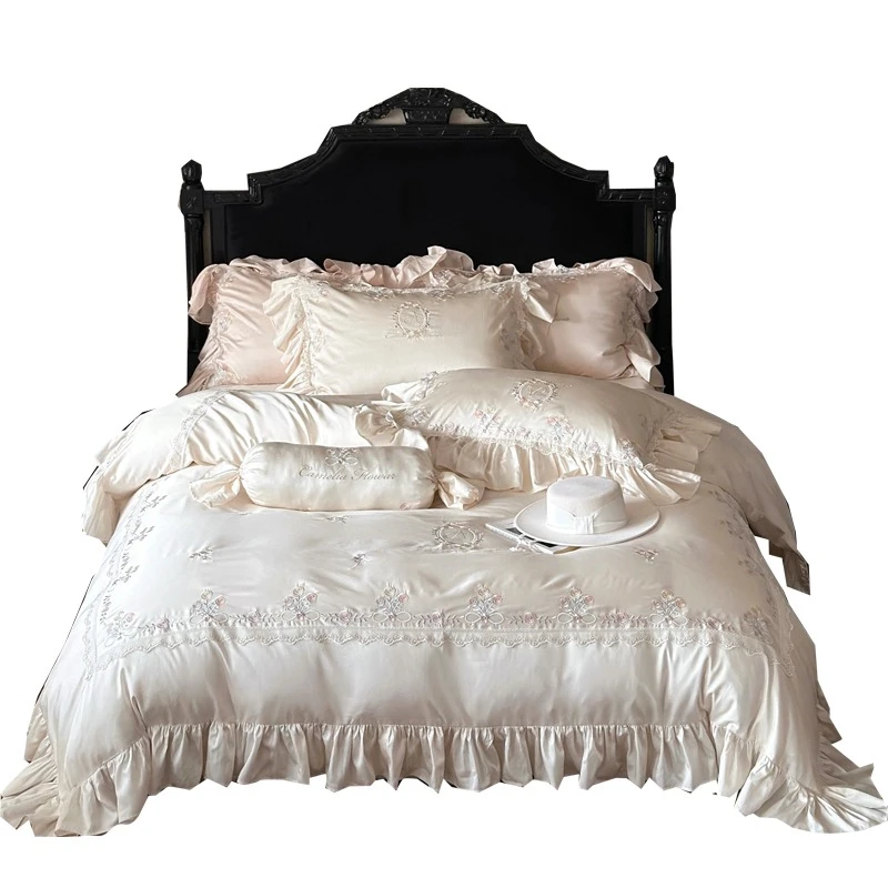 

French three-dimensional embroidery Tencel four-piece set is cool and silky