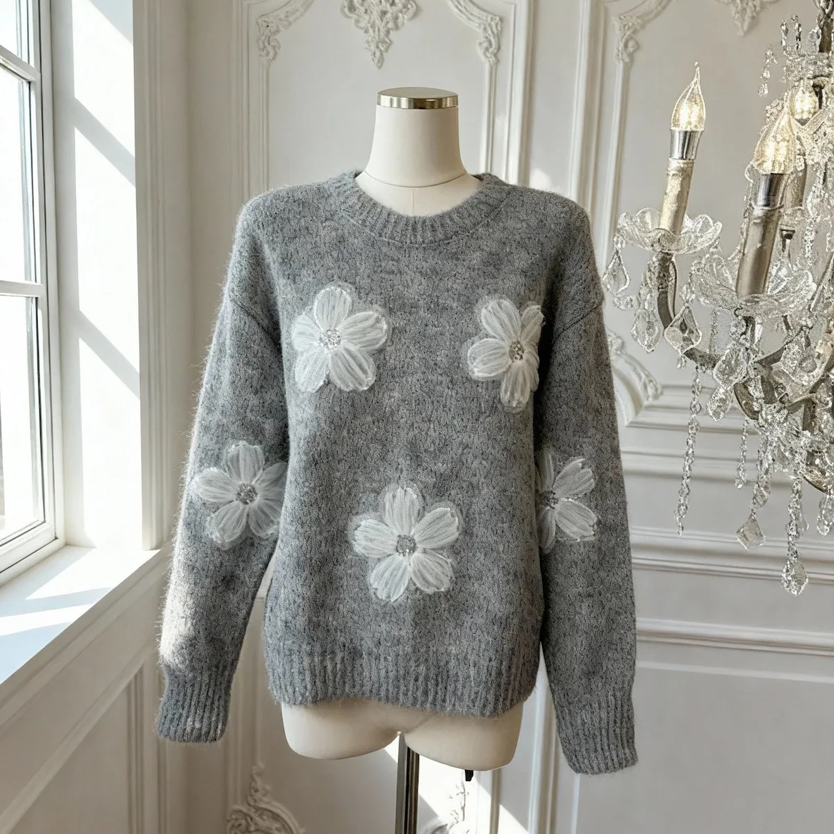 

Luxury Embroidered Flower Long Sve round Ne Sweater Winter New Sle Korean Lazy Top for Women Casual Loose Fit Wool Kni...