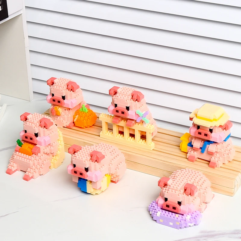 Mini Cute Pig Micro Building Blocks 3d Diamond Model Animals Bricks Diy City Construction Toys For Children Kids Gift