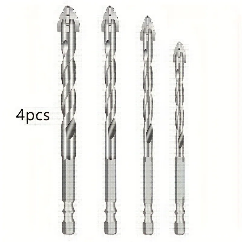 ‌4PC Serrated Eccentric Drill Bits, Hex Shank for Tile/Concrete/Marble, Impact Resistant for Dry Drilling‌