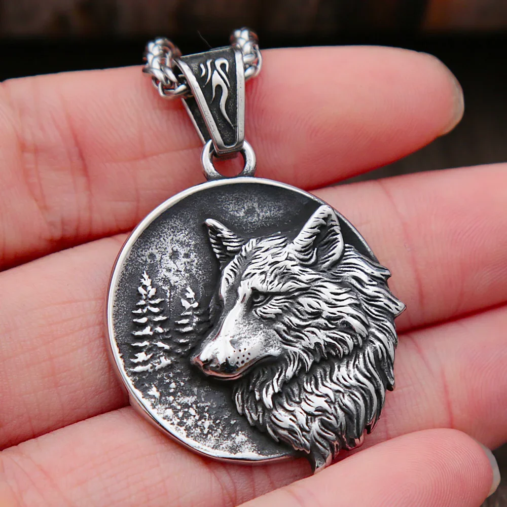 

Nordic Retro Wolf Necklace Men Punk Street Rock Wolf Stamp Stainless Steel Biker Pendant Necklaces Fashion Jewelry Wholesale