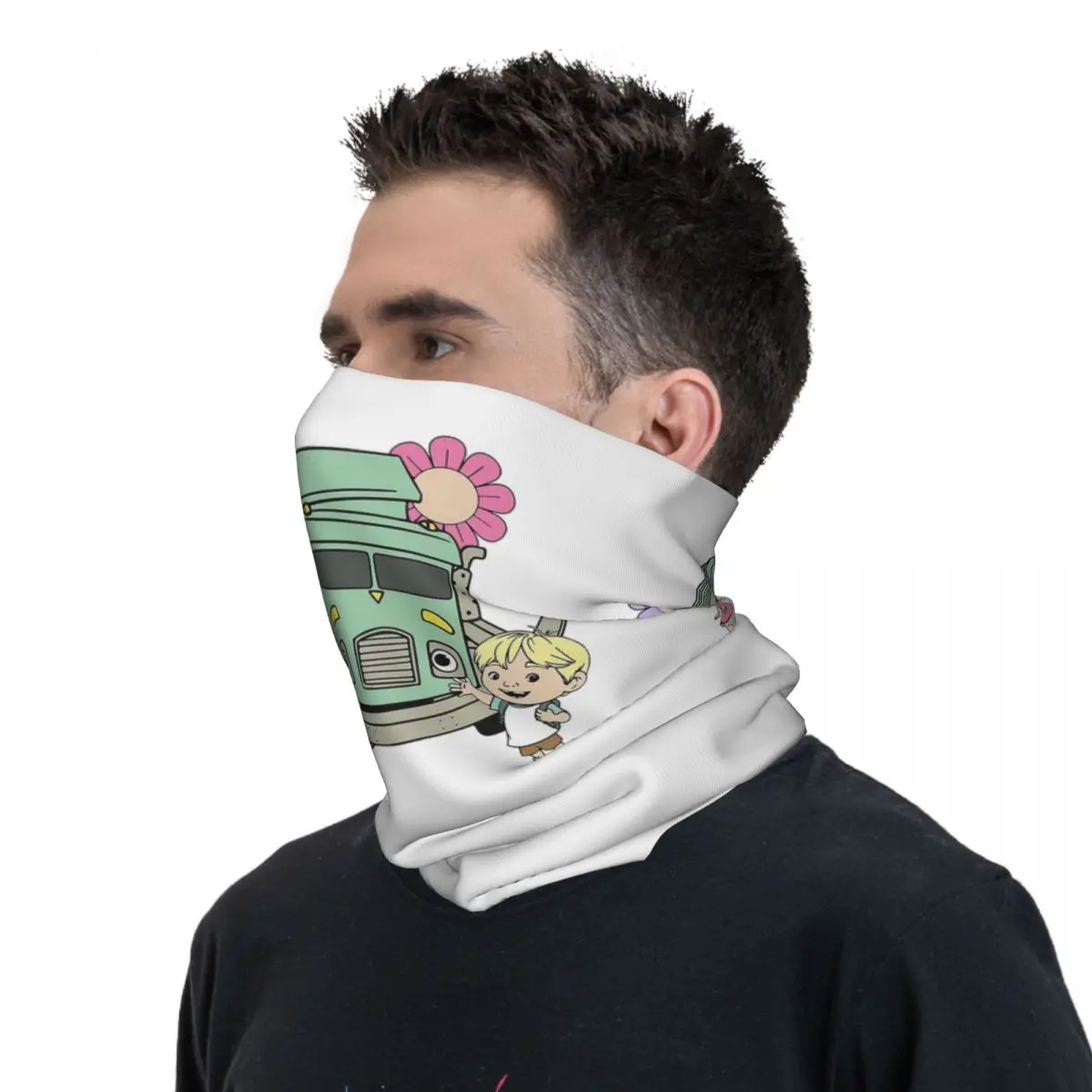 Cachecol facial estampado floral para homens e mulheres, máscara facial de caminhão de lixo, bandana de personagem retrô, polainas de pescoço, esportes ao ar livre, adulto