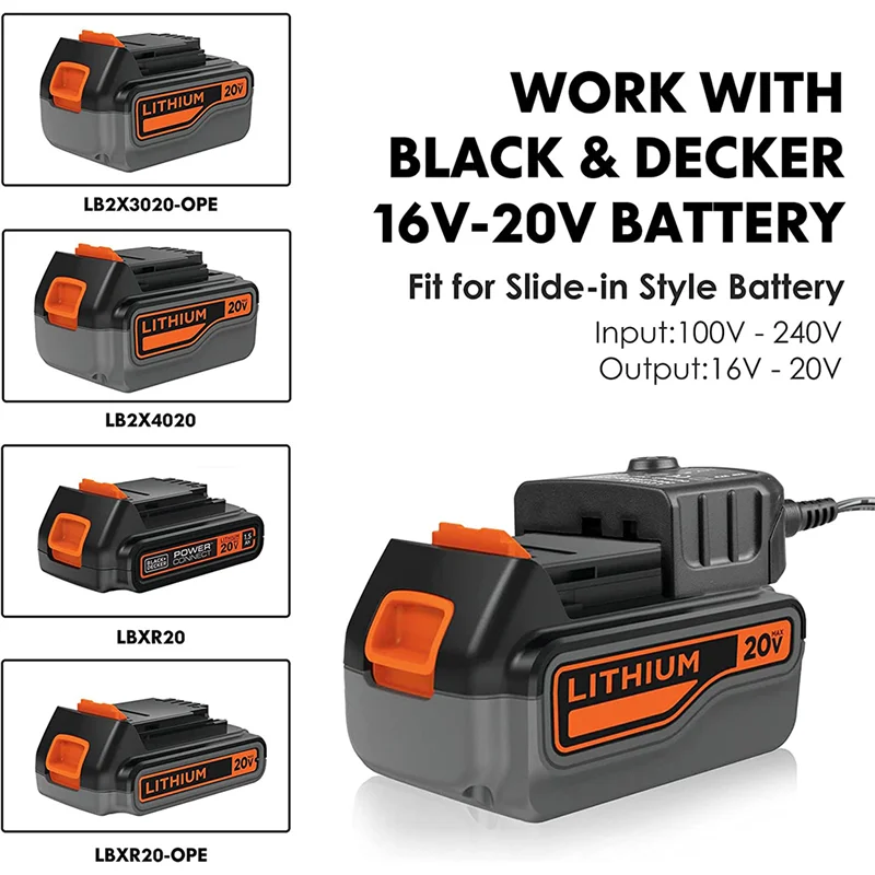 Ładowarka Li do akumulatorów Black Decker 10,8 V 14,4 V 20 V LBXR20 LB20 LBX20 LBX4020 Wiertarko-wkrętarka elektryczna, wtyczka EU