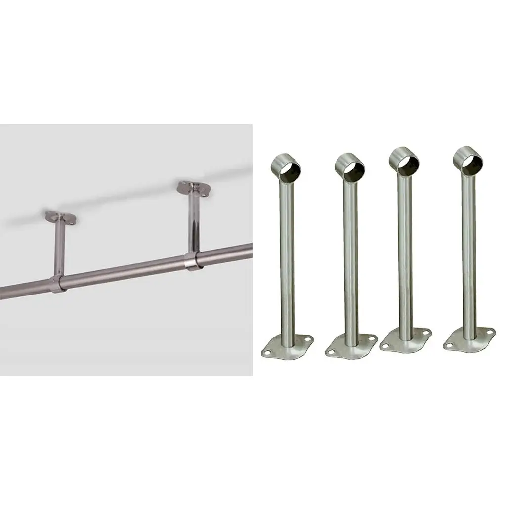 4pcs Stainless Steel Wardrobe Pipe Lever Rod Holder Socket Closet Lever Support image 6